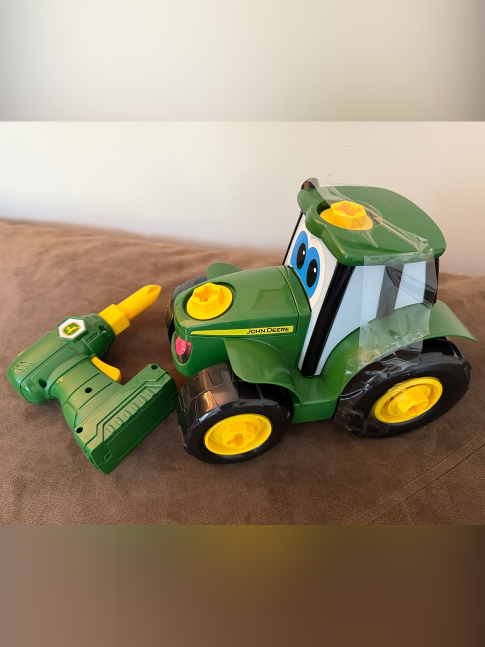 John Deere Green and Yellow Play Tractor with Toy Drill